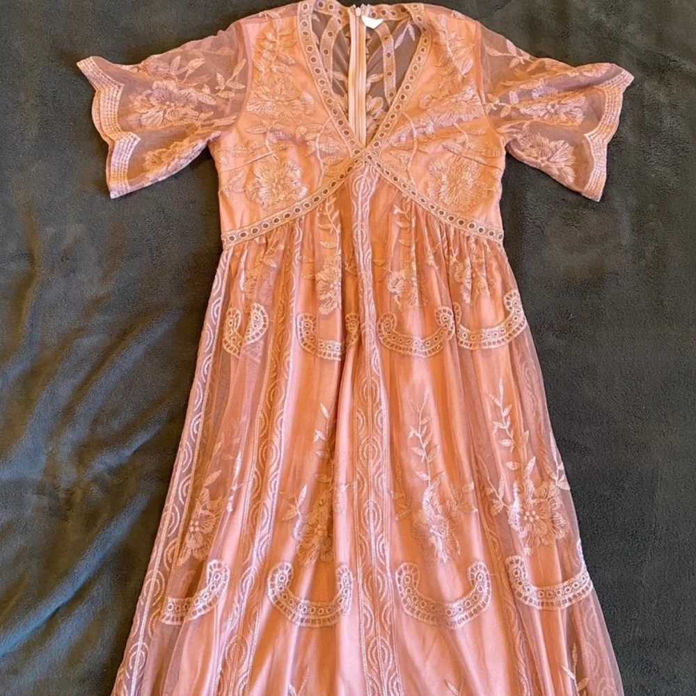 Light Pink Lace Mesh Overlay Maternity Maxi Dress - Picture 2 of 5